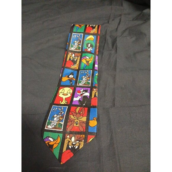 VTG Looney Tunes Bugs Bunny Daffy Duck 1997 Stamp Collection Classic Neck Tie - Picture 3 of 7